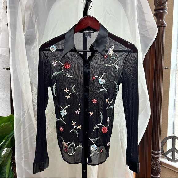 Vivienne Tam vintage bulk embroidered rare blouse button up 2 XS/small stretches - Picture 1 of 7